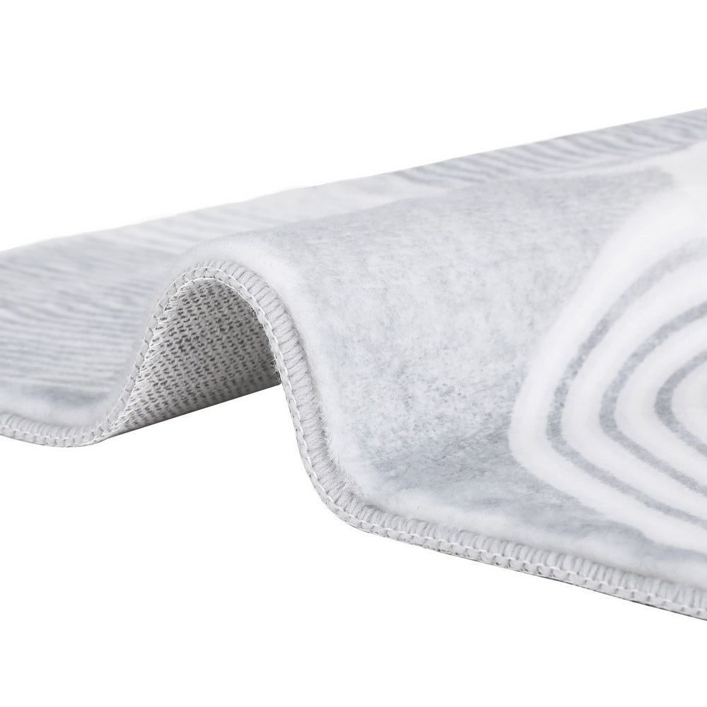 Plush Faux Rabbit Fur Area Rug – Symmetrical Circle Design 120x160cm White &amp; Grey - Greenora Living