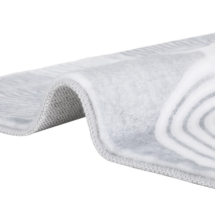 Plush Faux Rabbit Fur Area Rug – Symmetrical Circle Design 120x160cm White &amp; Grey - Greenora Living