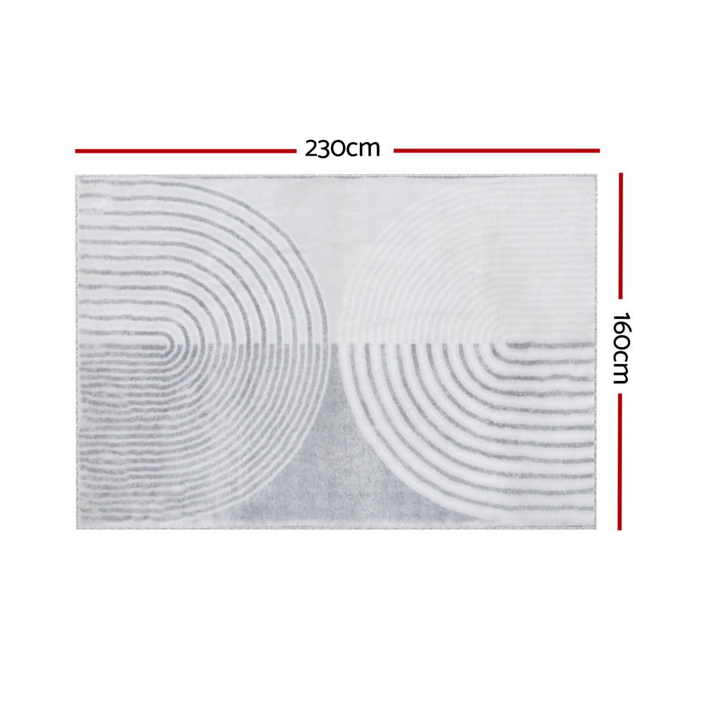 Plush Faux Rabbit Fur Area Rug – Symmetrical Circle Design 160x230cm White &amp; Grey - Greenora Living