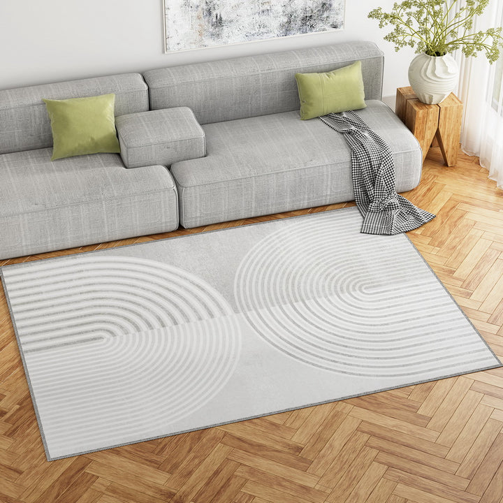Plush Faux Rabbit Fur Area Rug – Symmetrical Circle Design 160x230cm White &amp; Grey - Greenora Living