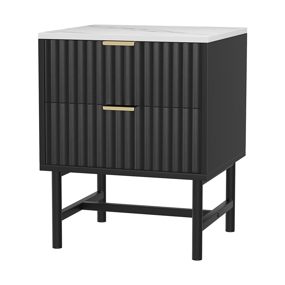 Sleek Black Bedside Table – 2 Drawers Anti-Rust Runners 15mm MDF - Greenora Living