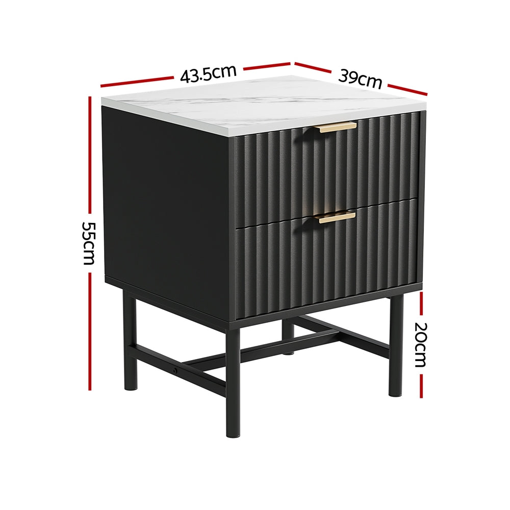 Sleek Black Bedside Table – 2 Drawers Anti-Rust Runners 15mm MDF - Greenora Living