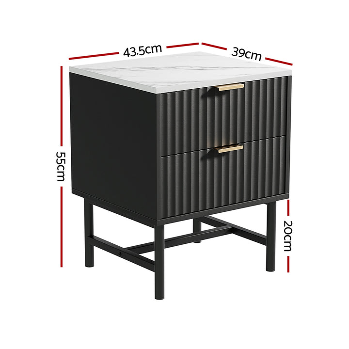 Sleek Black Bedside Table – 2 Drawers Anti-Rust Runners 15mm MDF - Greenora Living
