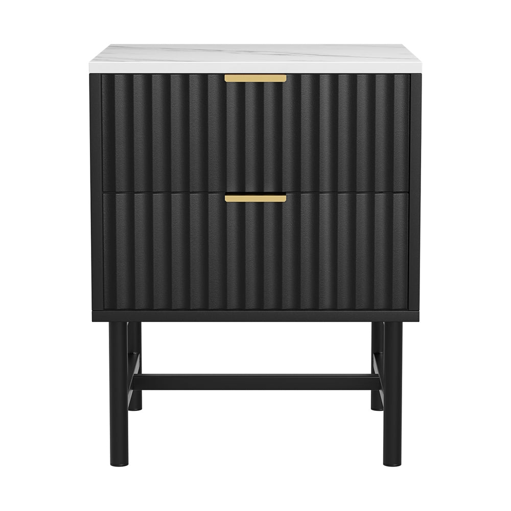 Sleek Black Bedside Table – 2 Drawers Anti-Rust Runners 15mm MDF - Greenora Living