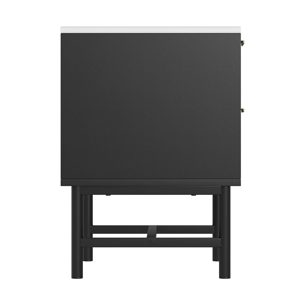 Sleek Black Bedside Table – 2 Drawers Anti-Rust Runners 15mm MDF - Greenora Living
