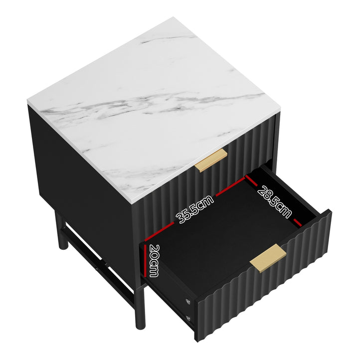 Sleek Black Bedside Table – 2 Drawers Anti-Rust Runners 15mm MDF - Greenora Living