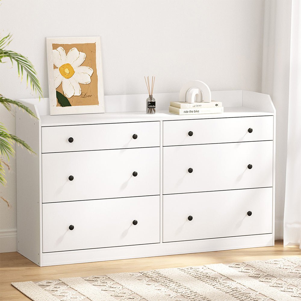 Arden 6-Drawer White Chest with Top Shelf