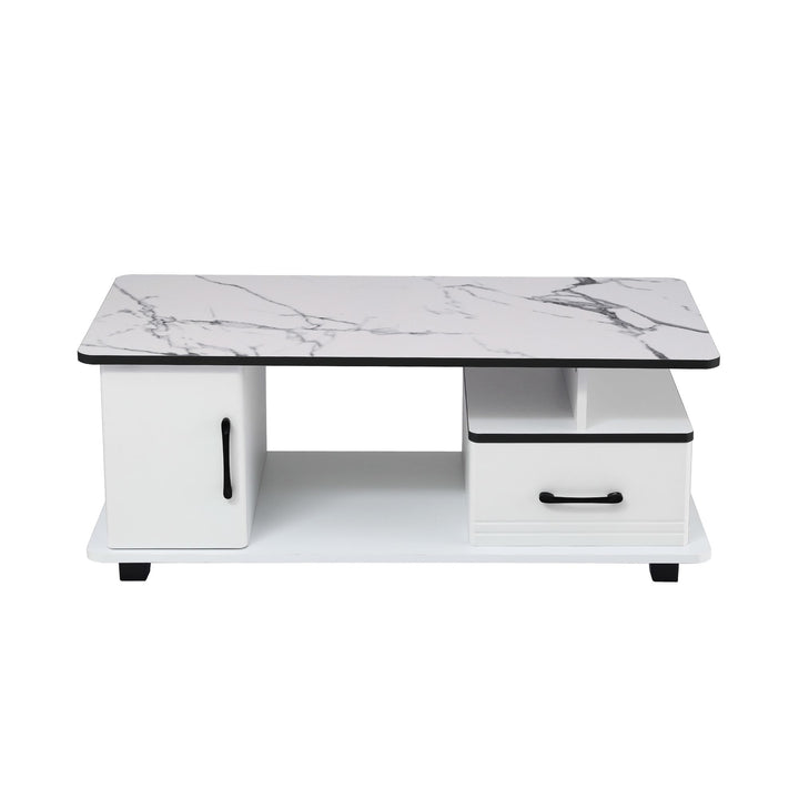 Luna Coffee Table | White Marble-Effect Top, Storage &amp; Cabinet | Greenora Living Australia