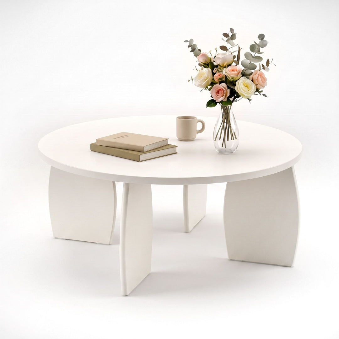 Luna 78cm High Gloss Round Coffee Table – Cream White – product view 3