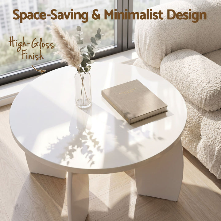 Luna 78cm High Gloss Round Coffee Table – Cream White – product view 6