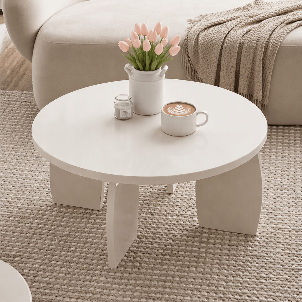 Luna 78cm High Gloss Round Coffee Table – Cream White – product view 9