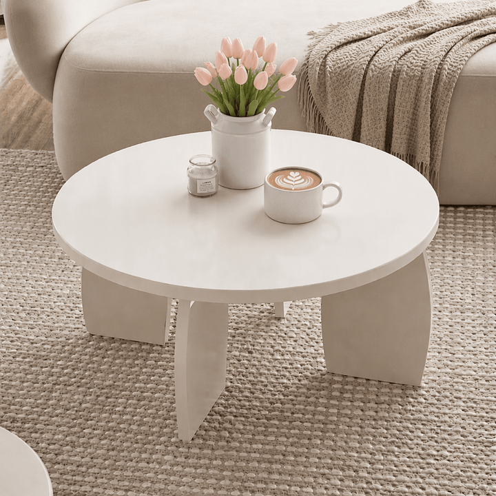 Luna 78cm High Gloss Round Coffee Table – Cream White – product view 9