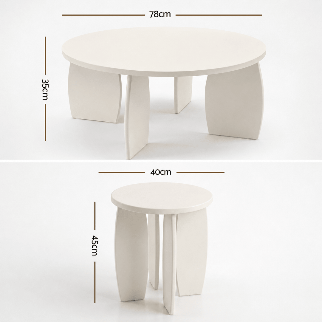 Luna High Gloss Round Coffee &amp; Side Table Set – Cream White – product view 5