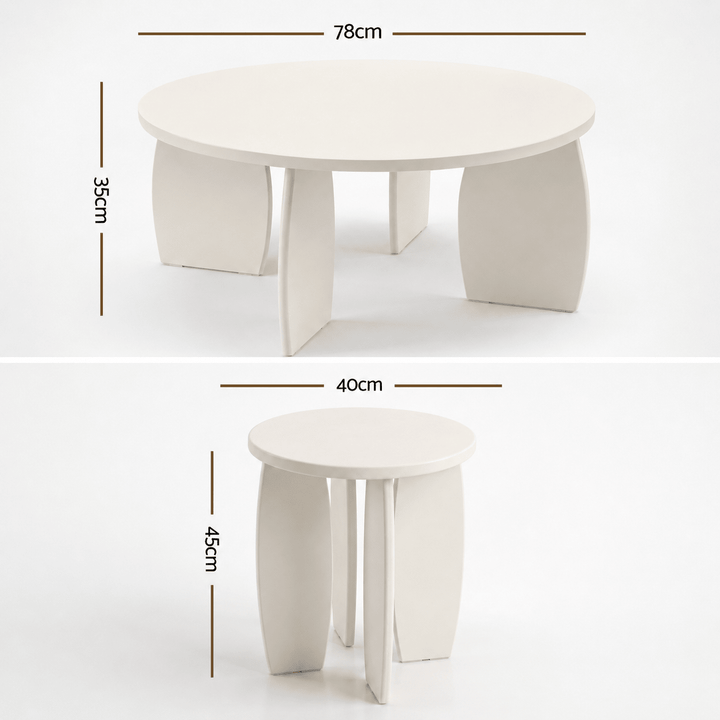 Luna High Gloss Round Coffee &amp; Side Table Set – Cream White – product view 5
