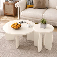 Luna High Gloss Round Coffee & Side Table Set – Cream White