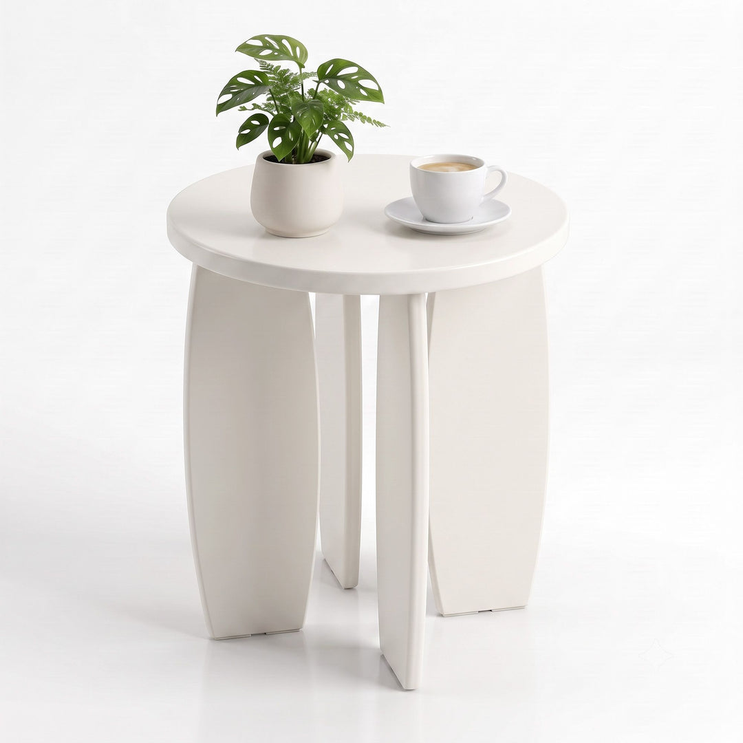 Luna 40cm High Gloss Round Side Table – Cream White – product view 3