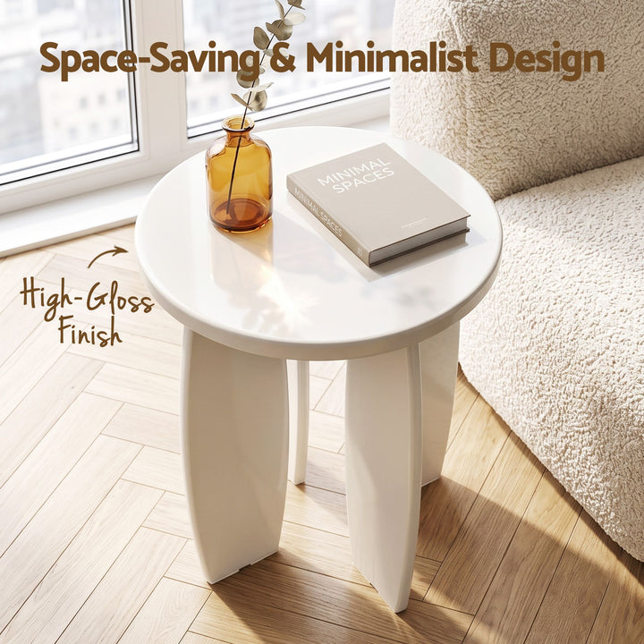 Luna 40cm High Gloss Round Side Table – Cream White – product view 6