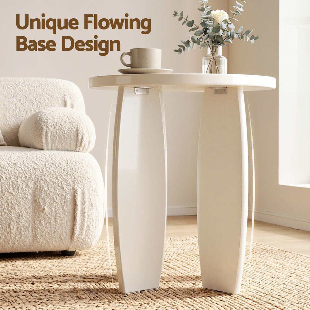 Luna 40cm High Gloss Round Side Table – Cream White – product view 2