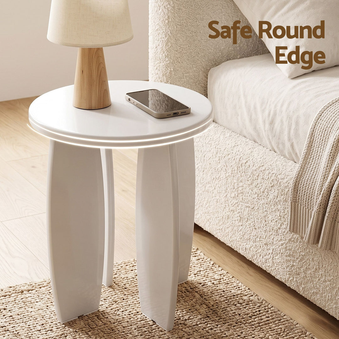 Luna 40cm High Gloss Round Side Table – Cream White – product view 7