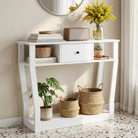 Liora White Console Table with Drawer & Shelves