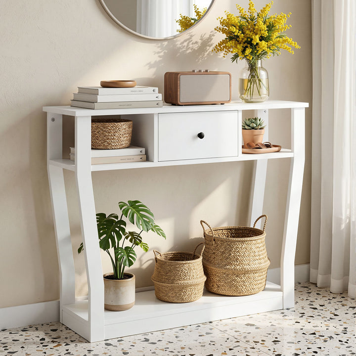 Liora White Console Table with Drawer &amp; Shelves