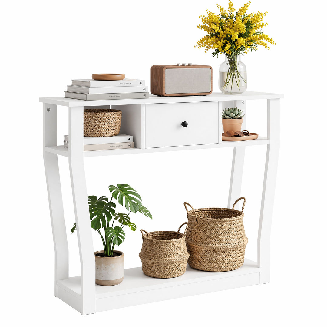 Liora White Console Table with Drawer &amp; Shelves – product view 3