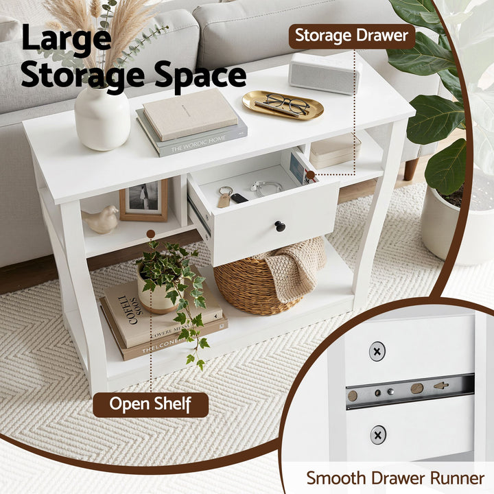 Liora White Console Table with Drawer &amp; Shelves – product view 6