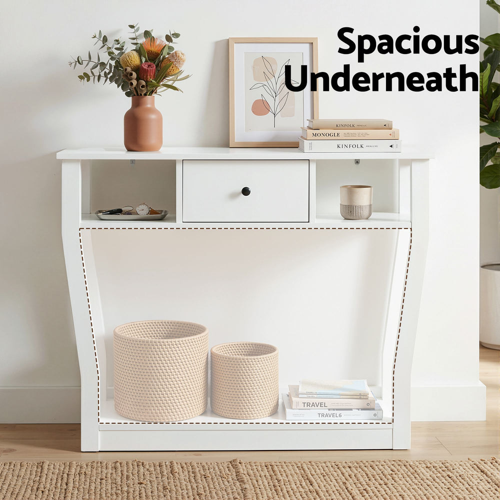Liora White Console Table with Drawer & Shelves – product view 2