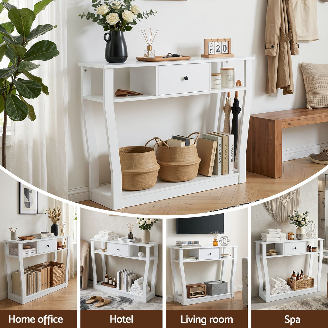 Liora White Console Table with Drawer &amp; Shelves – product view 8