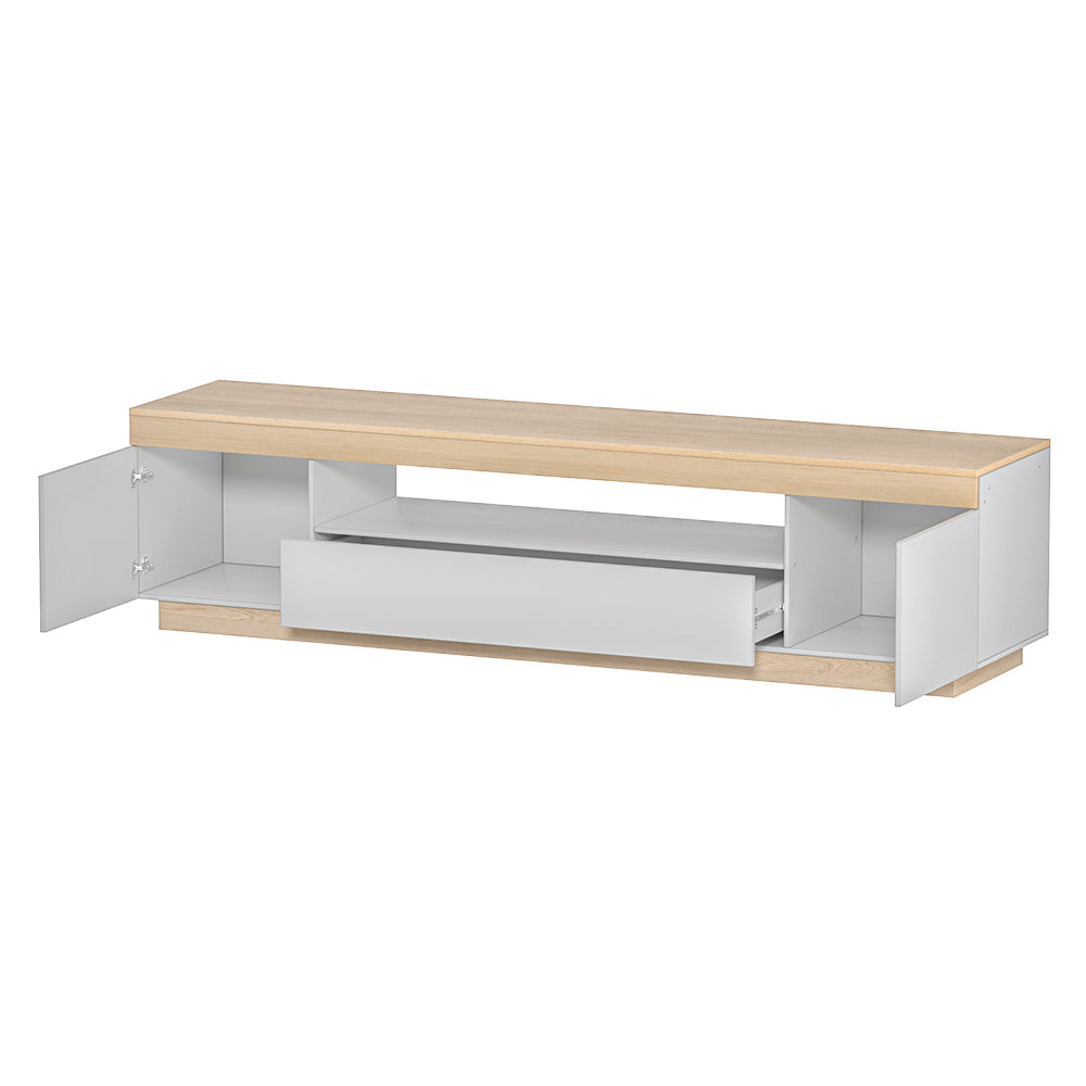Duo TV Entertainment Unit – 2 Deep Cabinets, 1 Drawer & White & Wood Two-Tone Finish | 180cm - Greenora Living