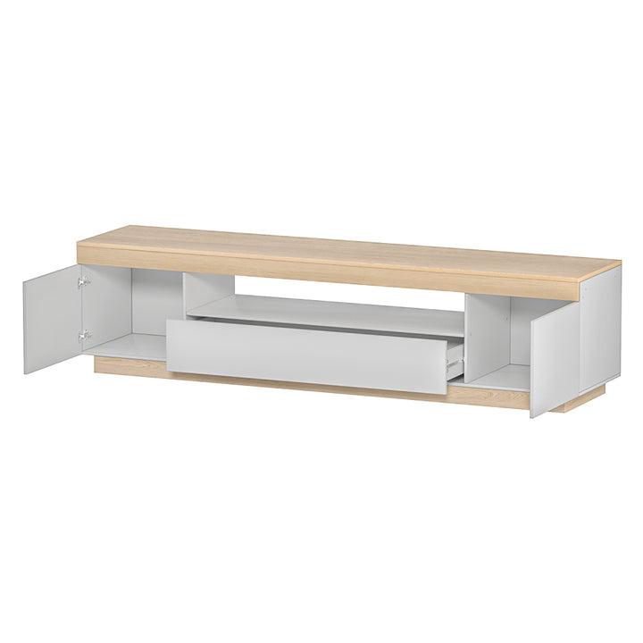 Duo TV Entertainment Unit – 2 Deep Cabinets, 1 Drawer &amp; White &amp; Wood Two-Tone Finish | 180cm - Greenora Living