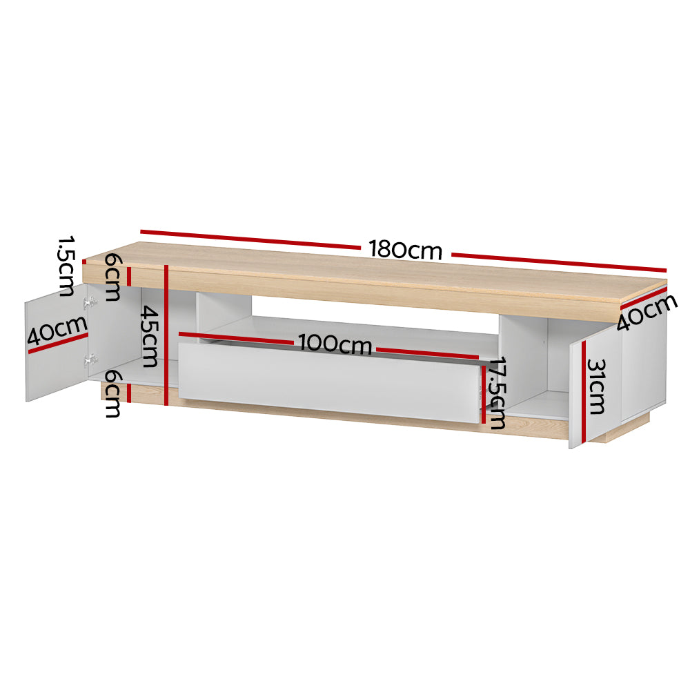 Duo TV Entertainment Unit – 2 Deep Cabinets, 1 Drawer &amp; White &amp; Wood Two-Tone Finish | 180cm - Greenora Living