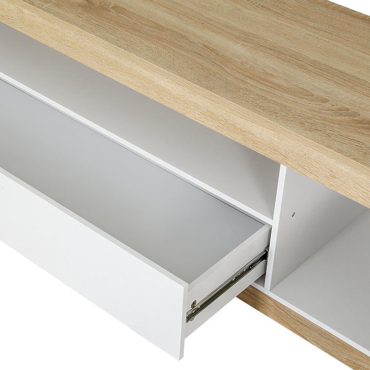 Duo TV Entertainment Unit – 2 Deep Cabinets, 1 Drawer &amp; White &amp; Wood Two-Tone Finish | 180cm - Greenora Living