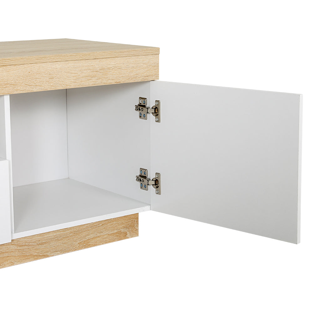 Duo TV Entertainment Unit – 2 Deep Cabinets, 1 Drawer &amp; White &amp; Wood Two-Tone Finish | 180cm - Greenora Living
