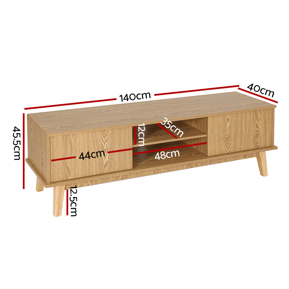 Refined Pine TV Entertainment Unit – 2 Deep Cabinets &amp; Tempered Glass Shelf | 140cm - Greenora Living