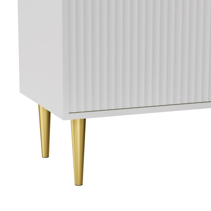 Reede White TV Entertainment Unit – 4 Reeded Doors &amp; Gold Metal Legs | 180cm | White &amp; Gold - Greenora Living