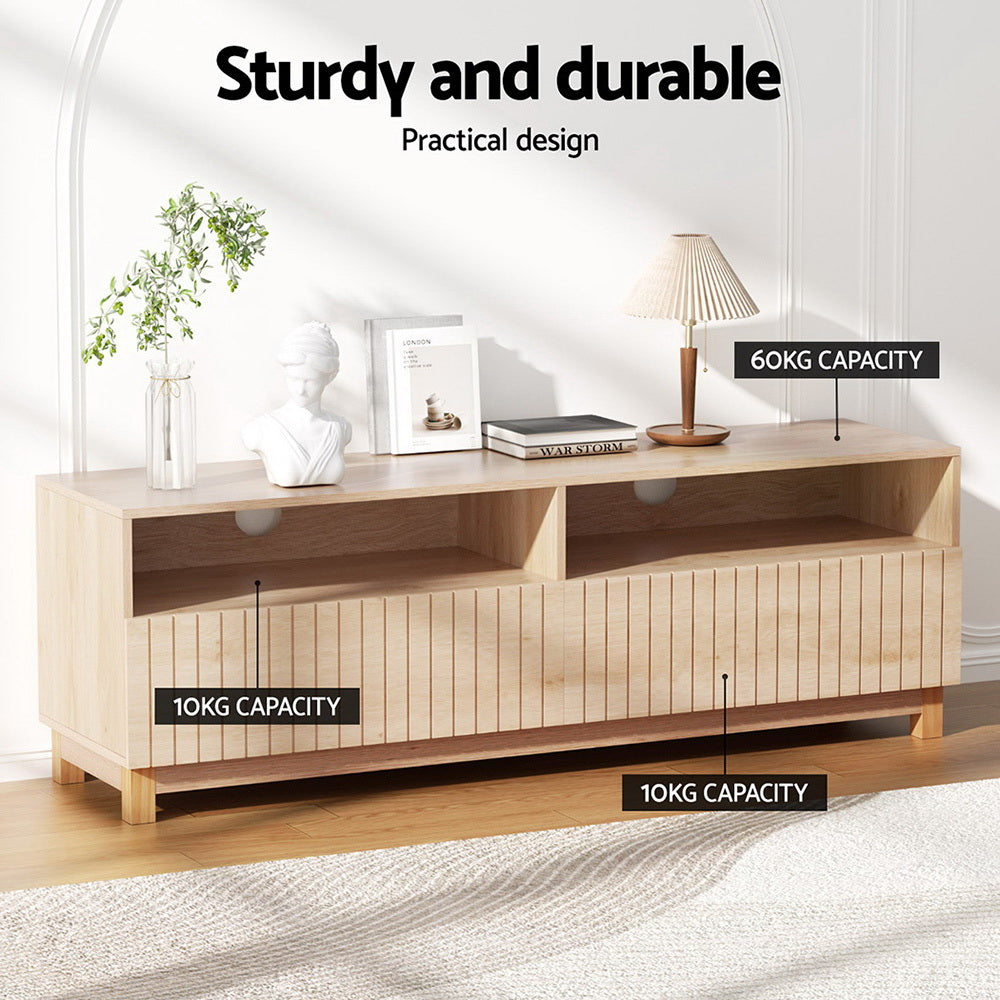 Flute Marble TV Entertainment Unit – Fluted Drawers &amp; Marble-Effect Top | Pine &amp; Rubberwood | 150cm - Greenora Living