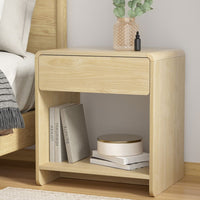Scandinavian Pine Bedside Table | Solid Pine, Drawer & Open Shelf | Natural | Greenora Living Australia