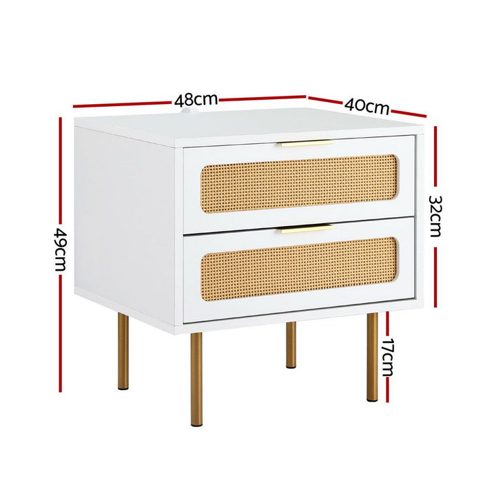 White Rattan-Look Bedside Tables with 2 Drawers – Set of 2, 48cm – product view 4