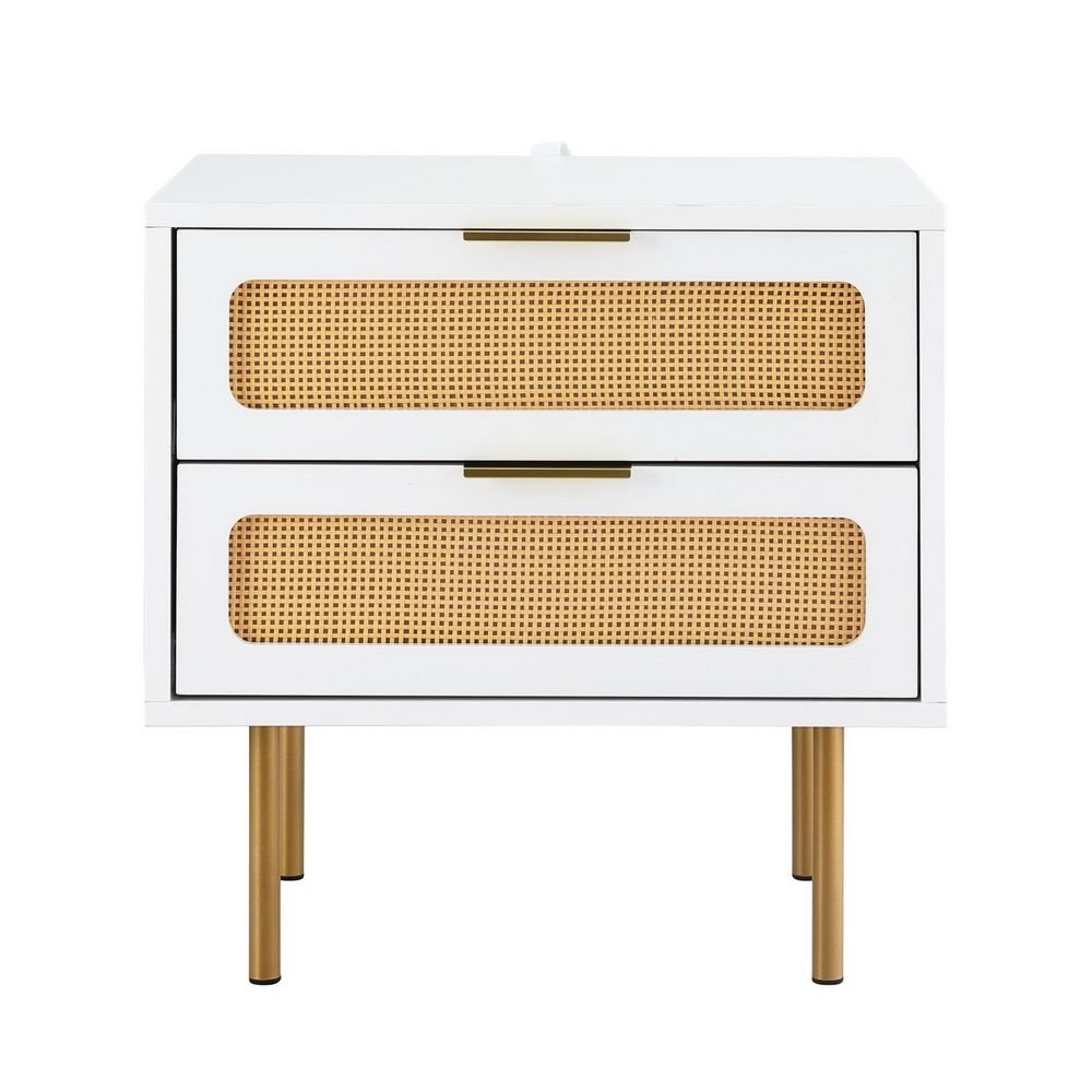 White Rattan-Look Bedside Tables with 2 Drawers – Set of 2, 48cm – product view 5