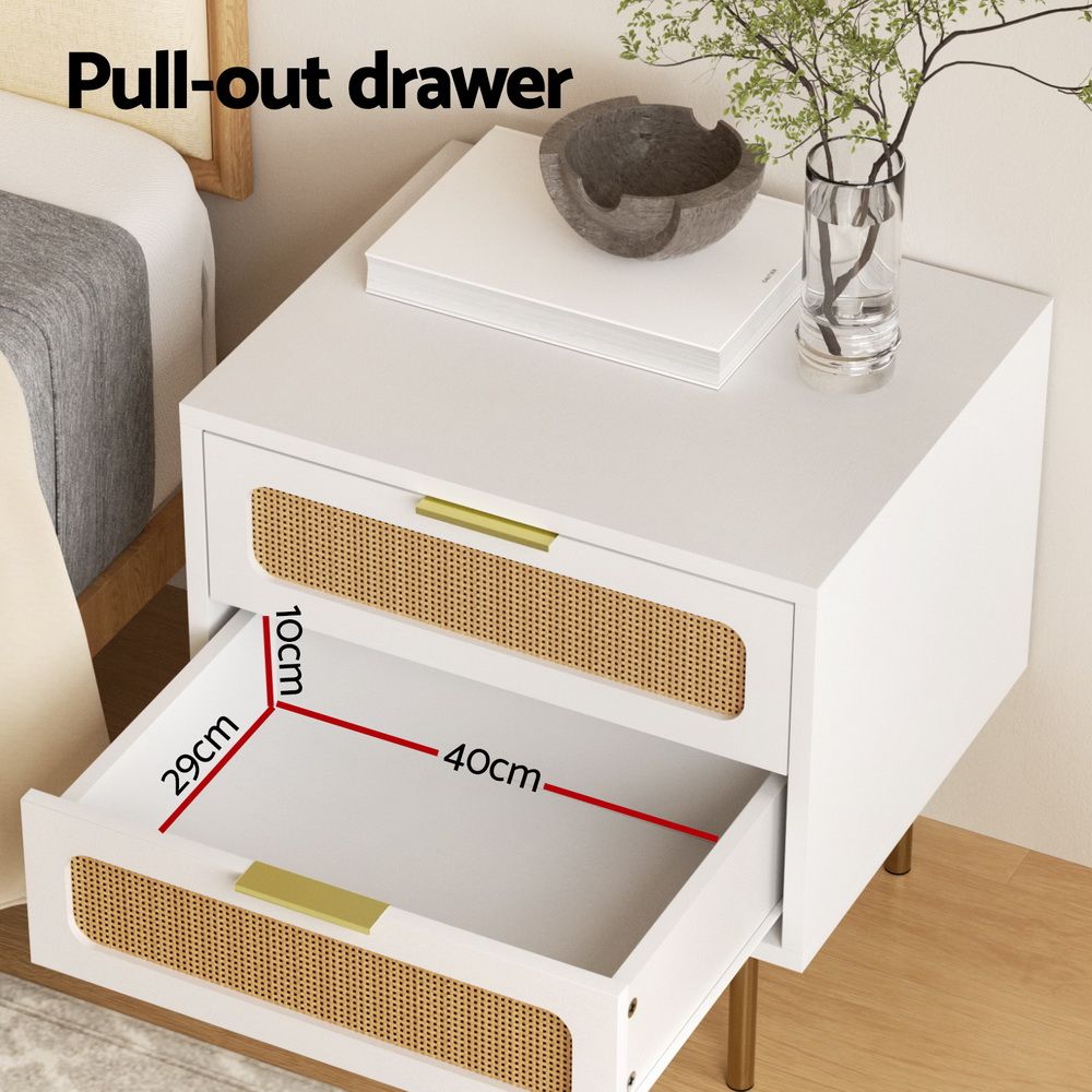 White Rattan-Look Bedside Tables with 2 Drawers – Set of 2, 48cm – product view 6