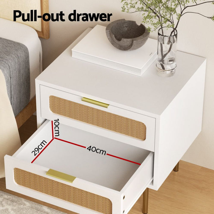 White Rattan-Look Bedside Tables with 2 Drawers – Set of 2, 48cm – product view 6