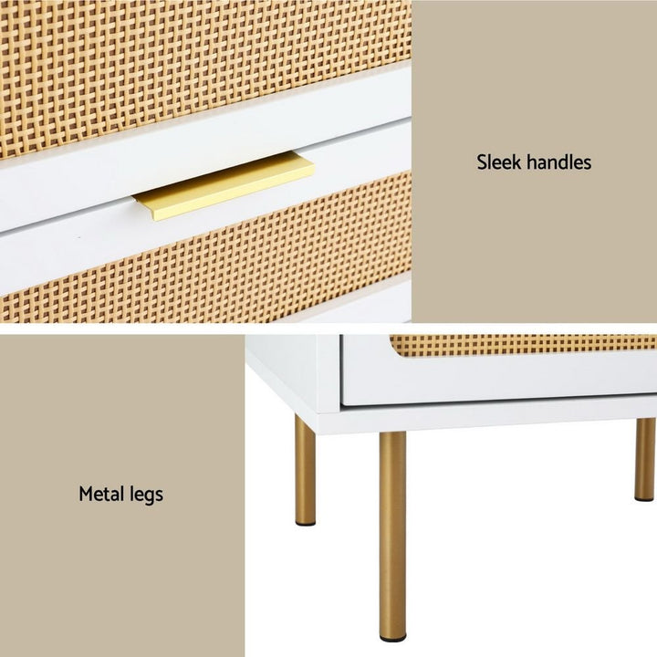 White Rattan-Look Bedside Tables with 2 Drawers – Set of 2, 48cm – product view 7
