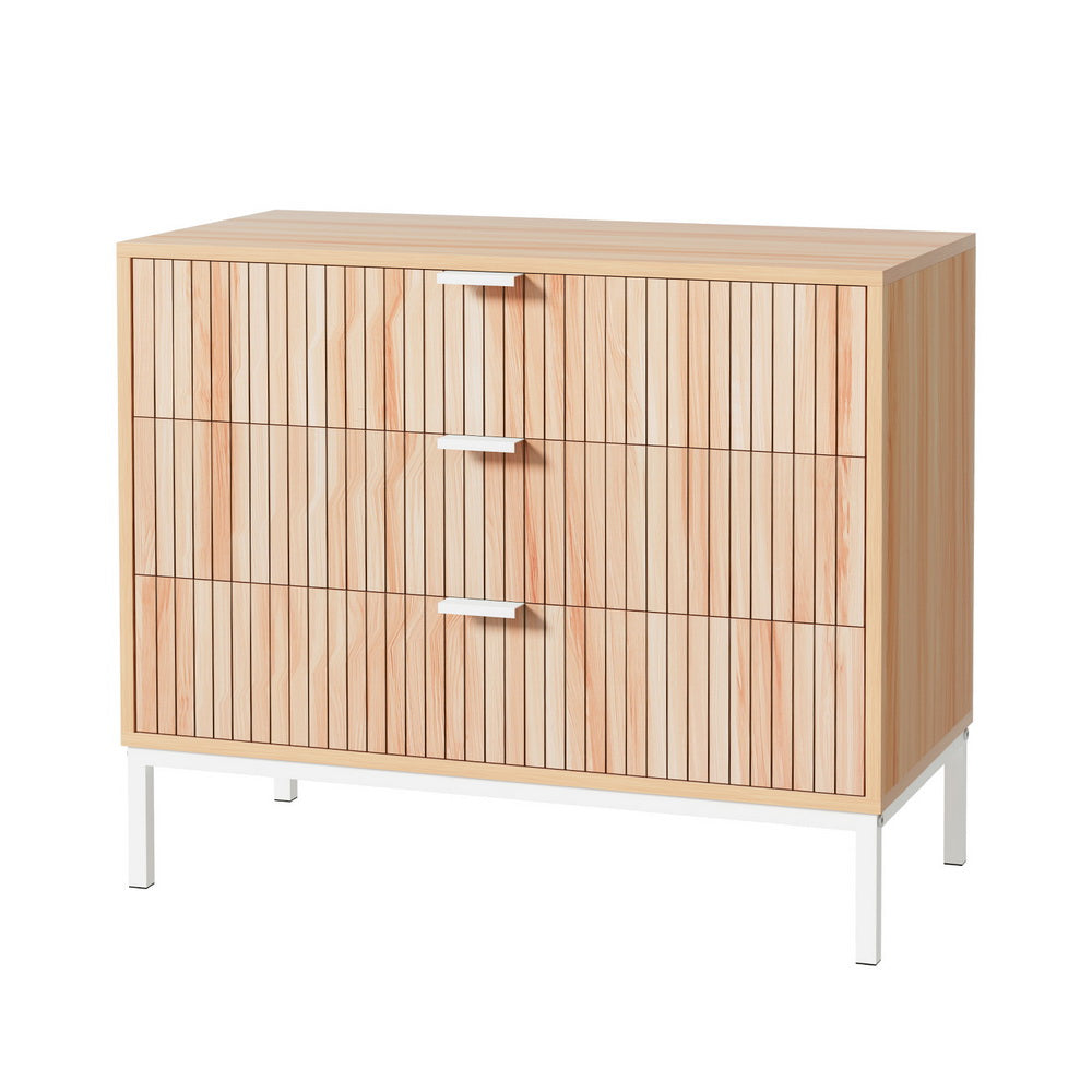 Modern White 3-Drawer Chest of Drawers – Melamine Finish | Metal Legs & Handles | Pine - Greenora Living