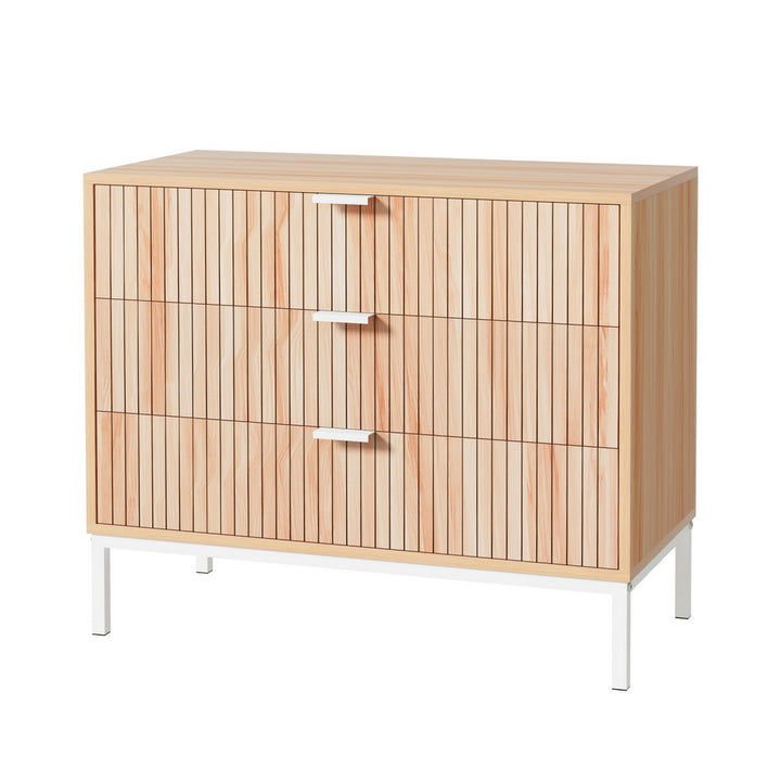 Modern White 3-Drawer Chest of Drawers – Melamine Finish | Metal Legs &amp; Handles | Pine - Greenora Living