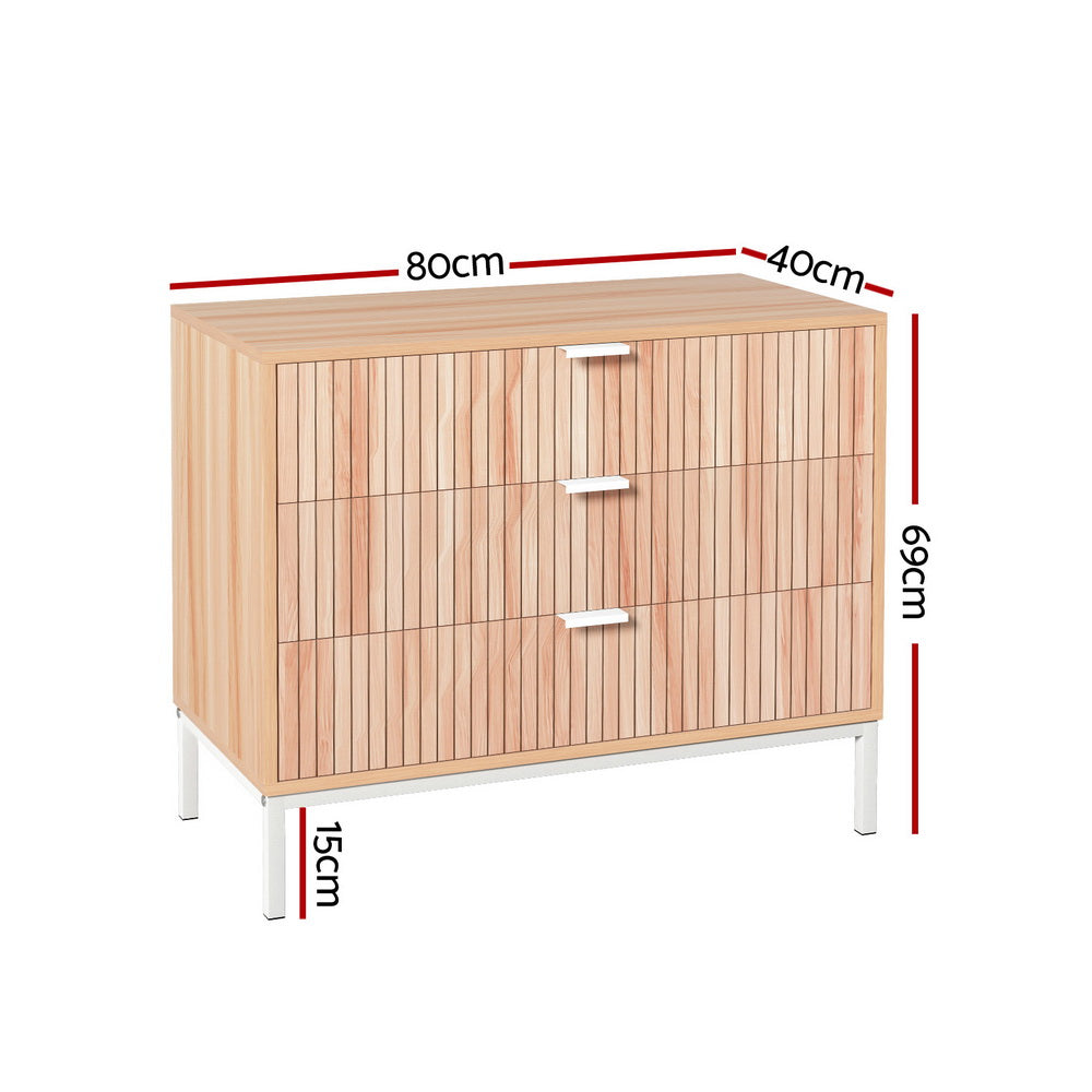Modern White 3-Drawer Chest of Drawers – Melamine Finish | Metal Legs &amp; Handles | Pine - Greenora Living