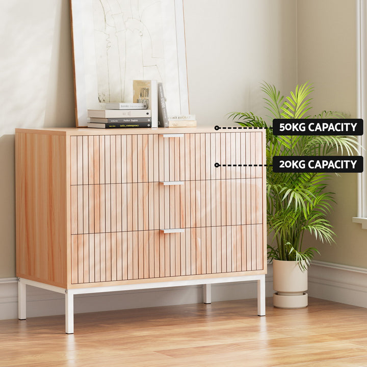 Modern White 3-Drawer Chest of Drawers – Melamine Finish | Metal Legs &amp; Handles | Pine - Greenora Living