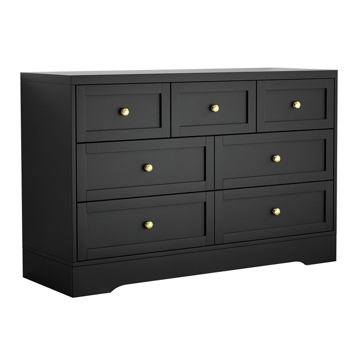 Contemporary Black 7-Drawer Chest of Drawers – Paper Veneer, Anti-Rust Runners &amp; Wall Attachment - Greenora Living