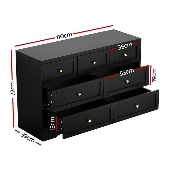 Contemporary Black 7-Drawer Chest of Drawers – Paper Veneer, Anti-Rust Runners &amp; Wall Attachment - Greenora Living