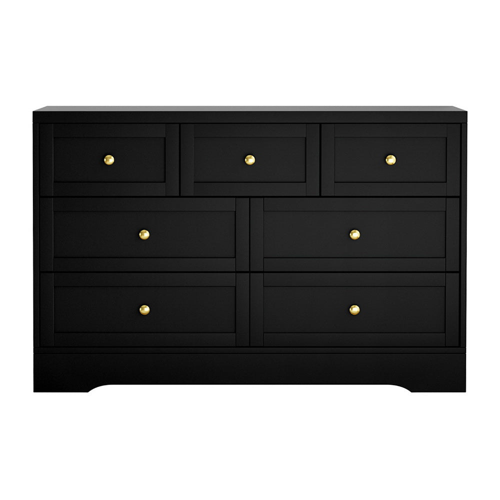 Contemporary Black 7-Drawer Chest of Drawers – Paper Veneer, Anti-Rust Runners &amp; Wall Attachment - Greenora Living